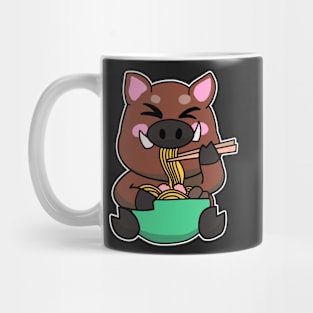 Anime Kawaii Ramen Eating Wild Boar Japanese Noodles Mug